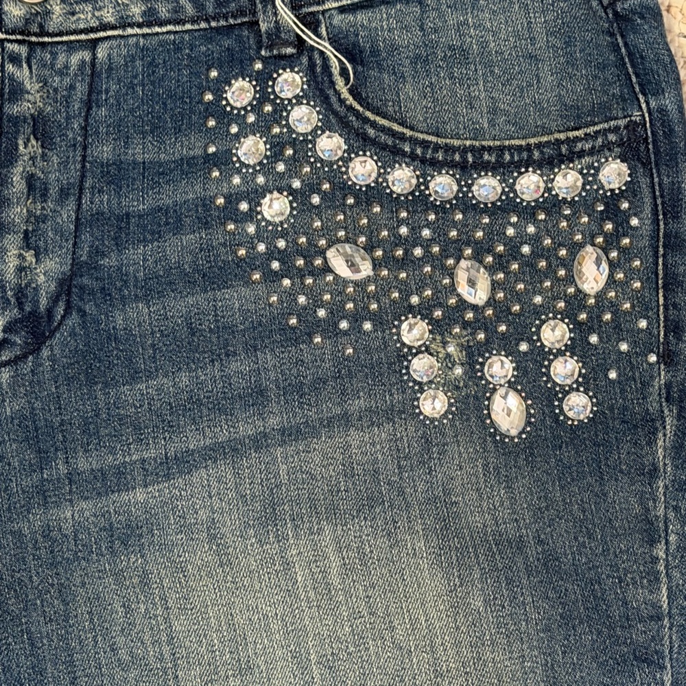 Allen B rhinestone pocket jeans size 15 Y2K glam denim - Picture 7 of 13